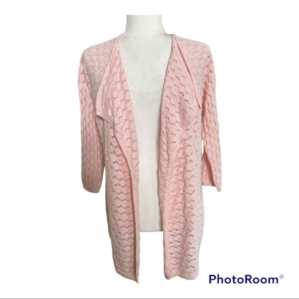 J. Jill Pointelle Open Waterfall Front Pink Cardigan Sz Xs